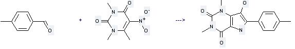 1,3,6-Trimethyl-5-nitrouracil can react with 4-Methyl-benzaldehyde  to give 7-Hydroxy-1,3-dimethyl-6-p-tolyl-1,5-dihydro-pyrrolo[3,2-d]pyrimidine-2,4-dione.